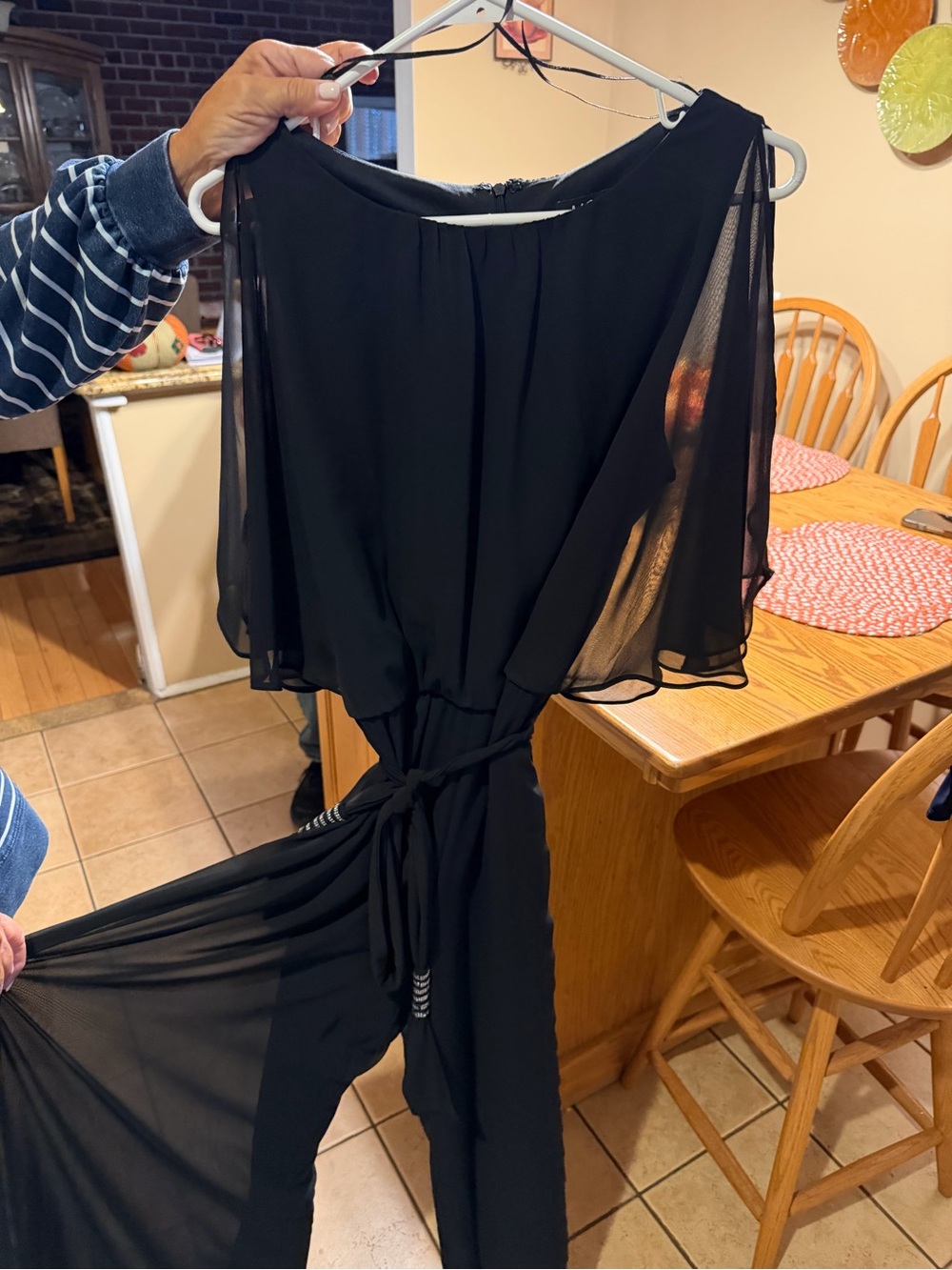 MSK Black Chiffon-Sleeve Jumpsuit with Tie Waist